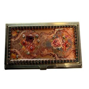 Michael Negrin floral roses Swarovski crystal and enamel business card case